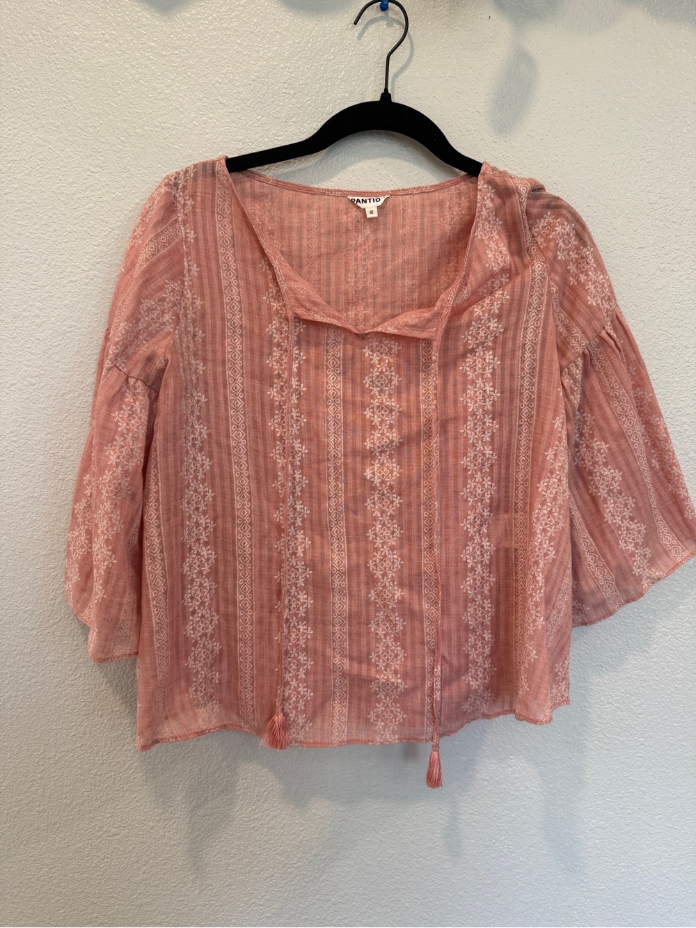 Anthro-Inspired Pantio Pink Boho Peasant Top